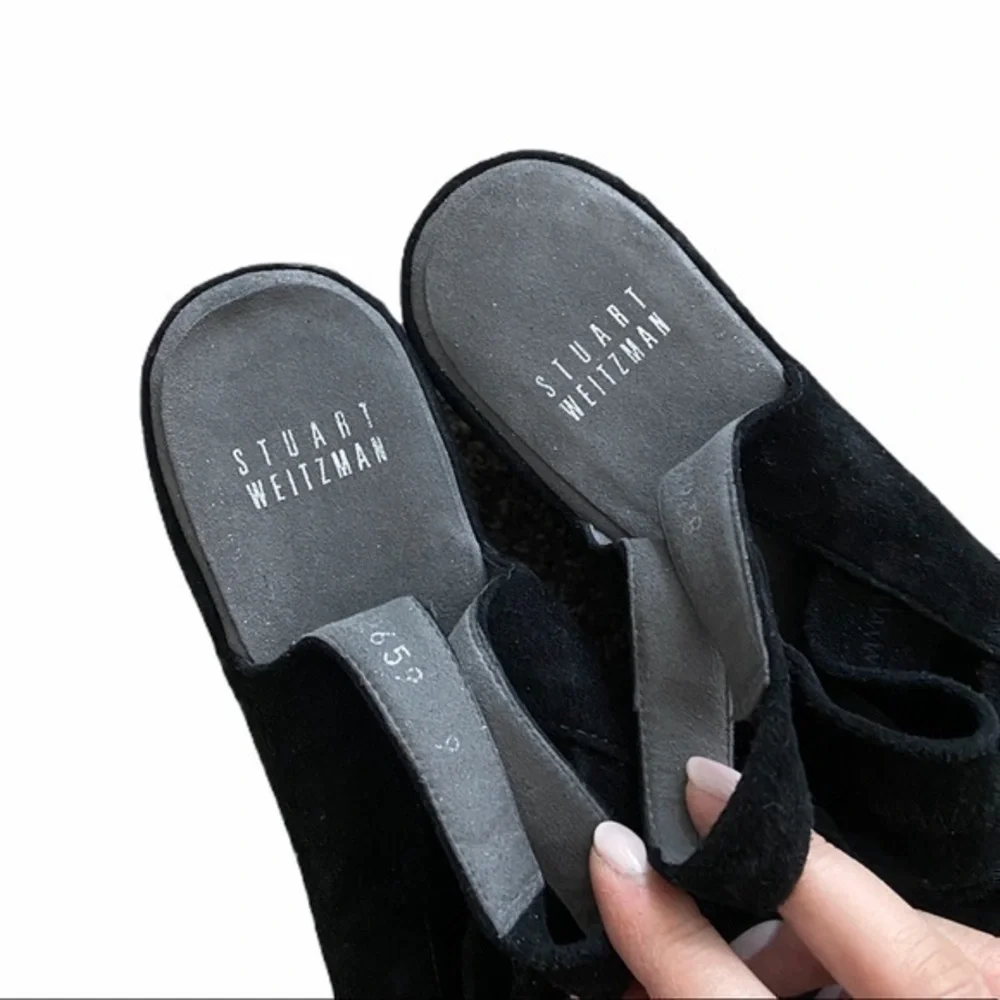 Stuart Weitzman Spando‎ Black Suede Slingback Wedge Heels
